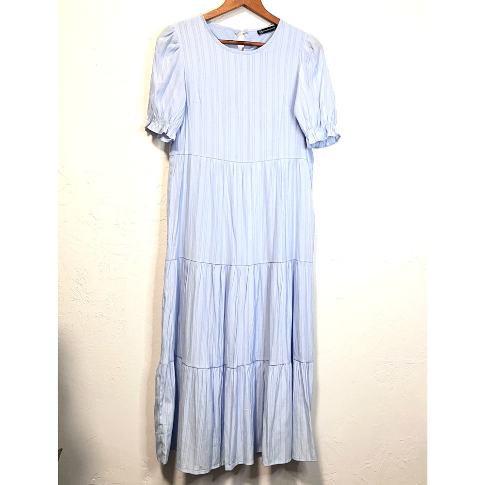 Pretty Garden Chic Blue Maxi Dress S Puff Sleeve Tiered Prairie Cottagecore